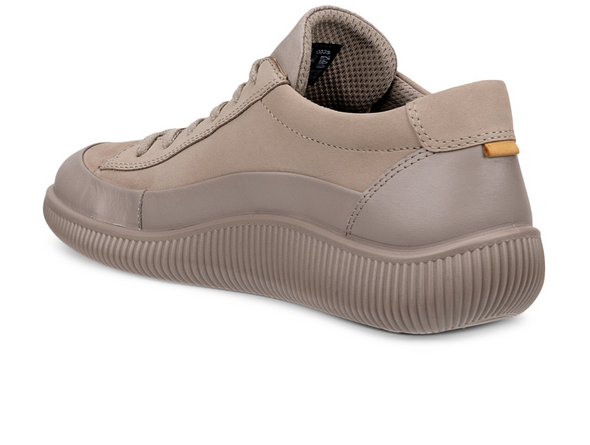 Ecco 220283 55294 Soft Zero laced sneaker in Moon Rock beige on white background, back view