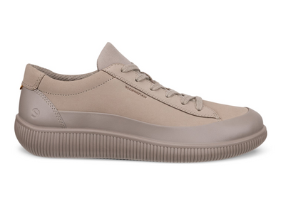 Ecco 220283 55294 Soft Zero laced sneaker in Moon Rock beige on white background. 