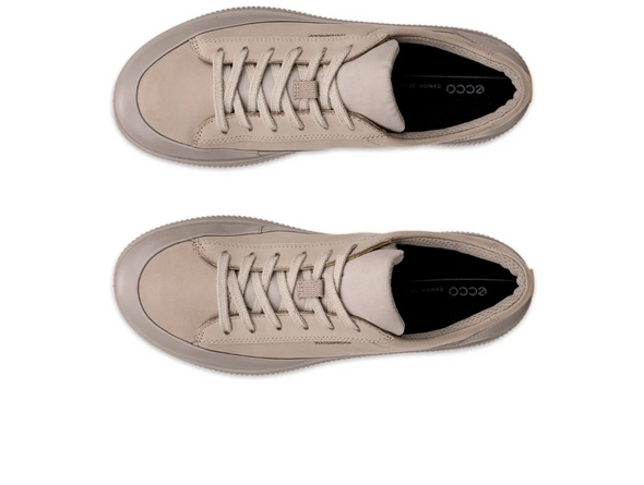 Ecco 220283 55294 Soft Zero laced sneaker in Moon Rock beige on white background, top view