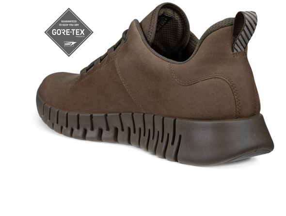 ECCO Gruuv GTX M 525224-02559 - Dark Clay laced sneaker with Gore Tex logo on white background back view