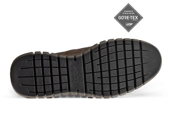ECCO Gruuv GTX M 525224-02559 - Dark Clay laced sneaker with Gore Tex logo on white background sole view
