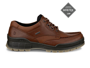 Ecco Track GTX 25 831714-53010 - brown laced leather shoe with rubber sole on a white background with a Gore-Tex sticker