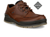 Ecco Track GTX 25 831714-53010 - brown laced leather shoe with rubber sole on a white background with a Gore-Tex sticker upper view
