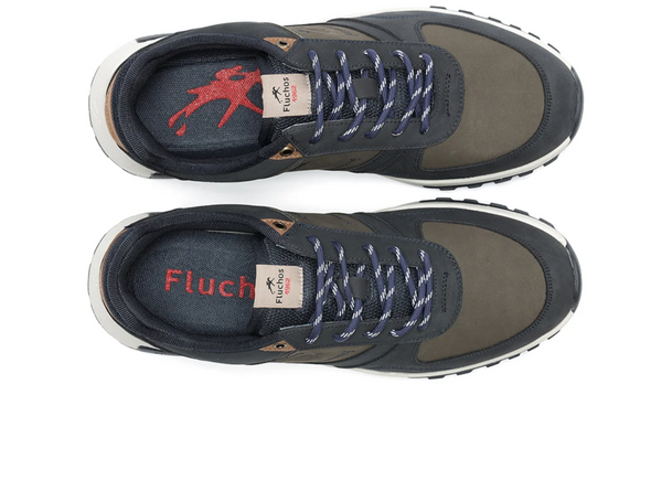 Fluchos F2013 Arion - pair of Blue laced sneakers with a white sole on a white background top view