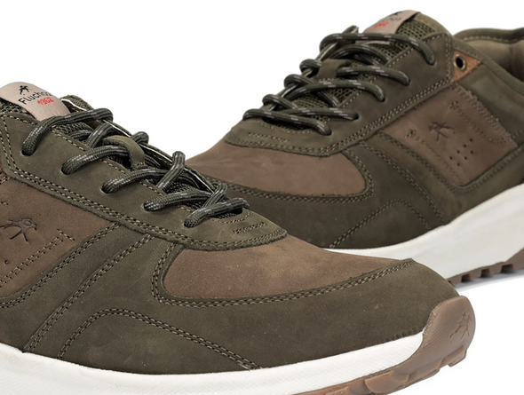 Fluchos F2013 Arion - Green laced sneaker with a white sole on a white background toe view