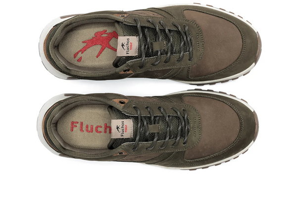 Fluchos F2013 Arion - pair of Green laced sneakers with a white sole on a white background top view