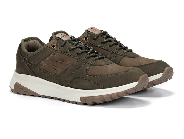 Fluchos F2013 Arion - Green laced sneaker with a white sole on a white background upper view