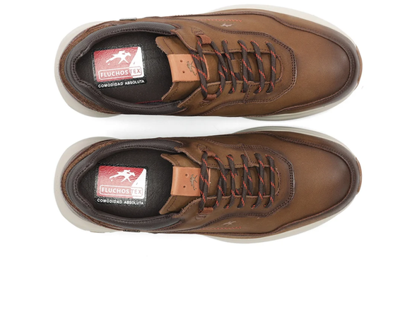 Fluchos Triton F2069 pair of laced Brown leather shoes with a visible brand logo on a white background