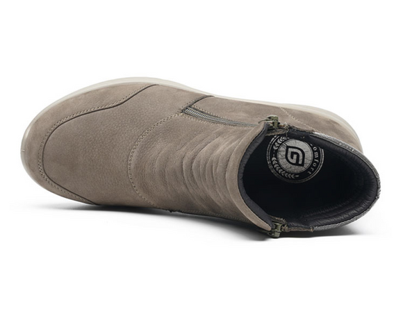  G-Comfort P-825G - Grey zipped ankle boot with light  coloured sole on a white background top view