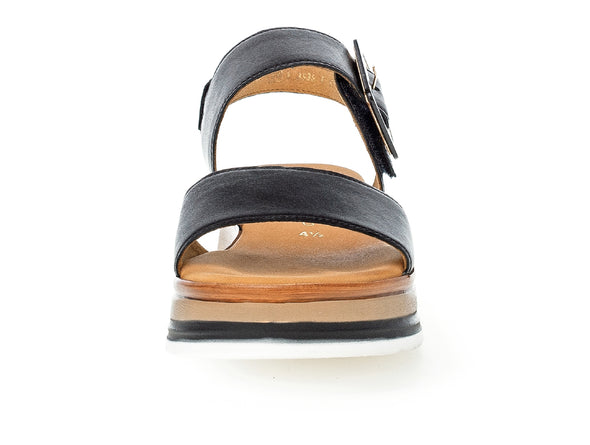 Gabor 62.744.57 Aviemore Black leather sandal, open-toe, Velcro strap, buckle detail, G-width fit front
