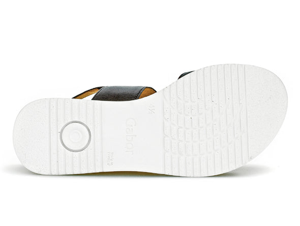 Gabor 62.744.57 Aviemore Black leather sandal, open-toe, Velcro strap, buckle detail, G-width fit sole