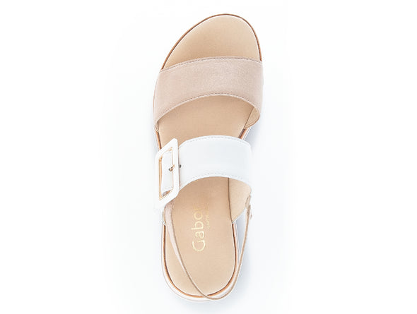 Gabor 62.744.58 Aviemore Rose White leather sandal, open-toe, Velcro strap, buckle detail, G-width fit, 6.5cm top