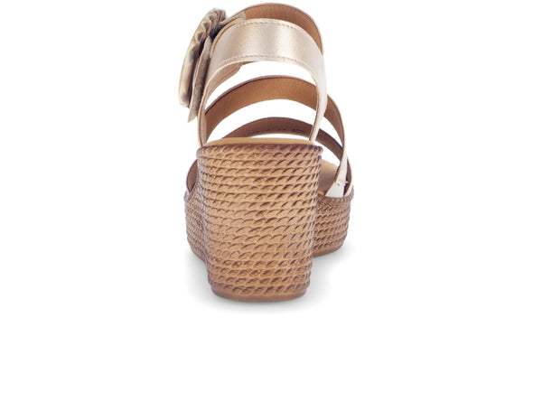 Gabor 64.770.64 Drama Champagne leather sandal, Velcro closure, O-ring buckle, and 7.5cm wedge heel, back