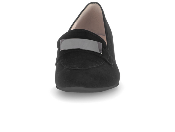 Gabor 71.432.17 - Black suede loafer with a low block heel on a white background front view