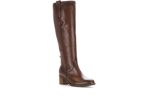 Gabor 71.889.21 - Brown knee high boot with a block heel, low, on a white background upper view
