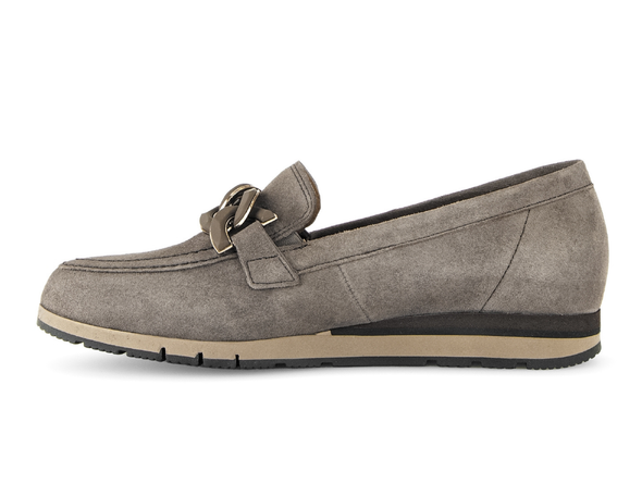 Gabor 72.415.30 Bea - Truffle suede loafer with a decorative buckle on a white background inner view