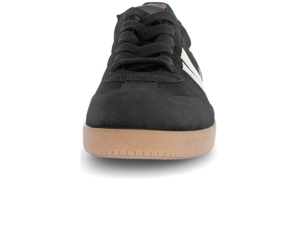 Gabor 73.300.17 West - laced Black sneaker with white stripes and a rubber sole on a white background front view