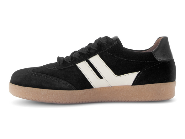 Gabor 73.300.17 West - laced Black sneaker with white stripes and a rubber sole on a white background inner view