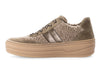 Gabor 73.350.14 - laced Brown sneaker with shearing trim and leopard print laces, platform sole on white background