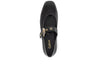 Gabor 74.144.20, flat Black shoe with god buckle on white background. 