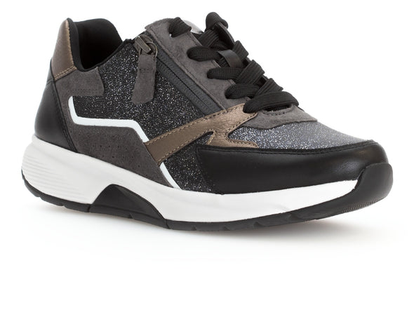 Gabor Rolling Soft 76.878.89 Adora - laced sneaker with zip in Anthracite Black with white sole