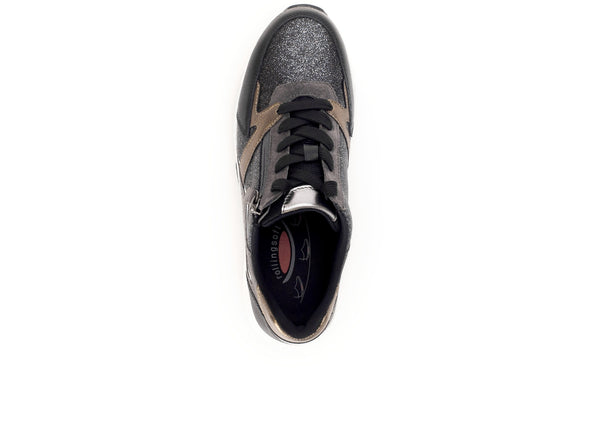 Gabor Rolling Soft 76.878.89 Adora - sneaker in Anthracite Black with white sole top view
