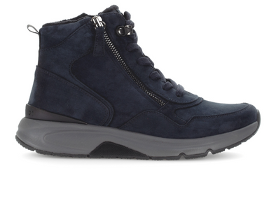 Gabor Rolling Soft 76.888.46 - Dark Navy laced ankle boot with zip on white background