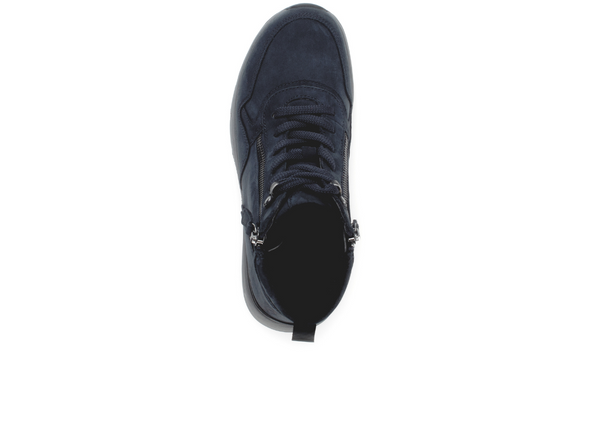 Gabor Rolling Soft 76.888.46 - Dark Navy laced ankle boot with zip on white background top view 
