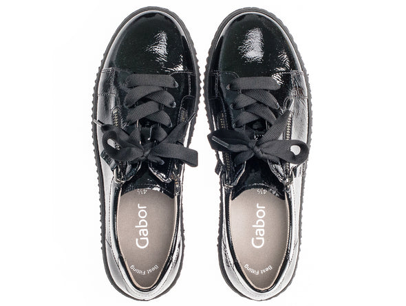 Gabor 73.334.97 Black Patent shoe with platform sole on white background