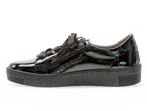 Gabor 73.334.97 Black Patent shoe with platform sole on white background