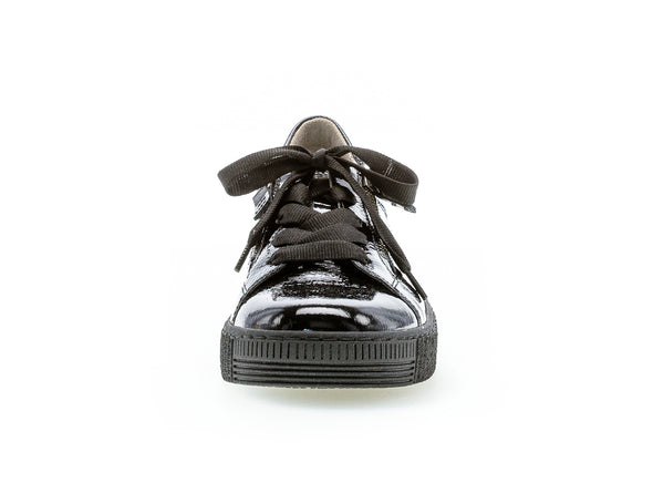 Gabor 73.334.97 Black Patent shoe with platform sole on white background