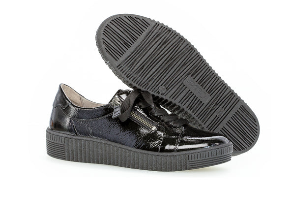 Gabor 73.334.97 Black Patent shoe with platform sole on white background