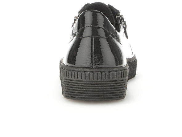 Gabor 73.334.97 Black Patent shoe with platform sole on white background
