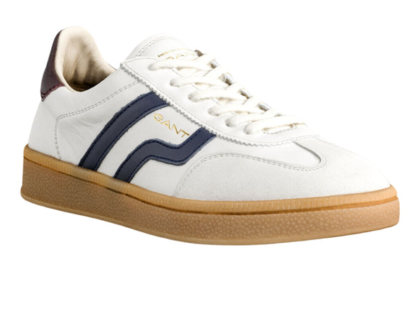 Gant Cuzima 665 in White Navy. Laced retro sneaker with a gum sole, leather and suede, upper view.