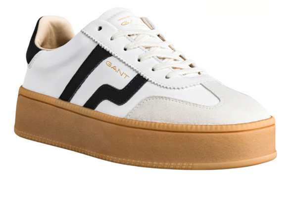 Gant Cuzmani 31531047 - Off White leather sneaker with black accents, laced on a platform rubber sole upper view