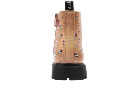 Garvalin 251341 - Pink laced boot with side zip on a white background back view