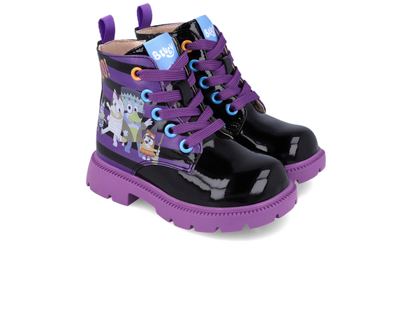 Garvalin 251860 Bluey Halloween - Black laced boot with blue character design on Halloween costume upper view