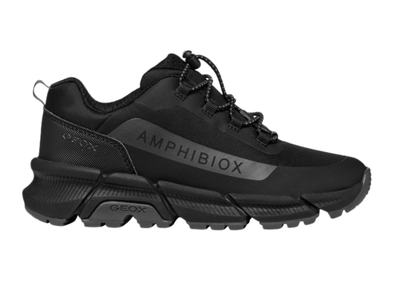 Geox J46LCC Flexyper Plus Abx - Black  laced sneaker on a white background