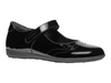 Geox J46MDG Iberide - Black patent Mary Jane school shoe with velcro strap on white background upper view
