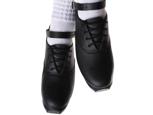 Goleen Featherflex Core GL50L - pair of Black Irish dancing jig shoes, laced with a strap model view 1 