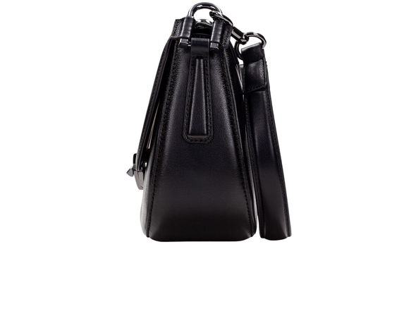 Hispanitas BI254150 Hand Bag - Black / White with houndstooth pattern and black leather sides on a white background side view