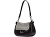 Hispanitas BI254150 Hand Bag - Black / White with houndstooth pattern and black leather sides on a white background full length view