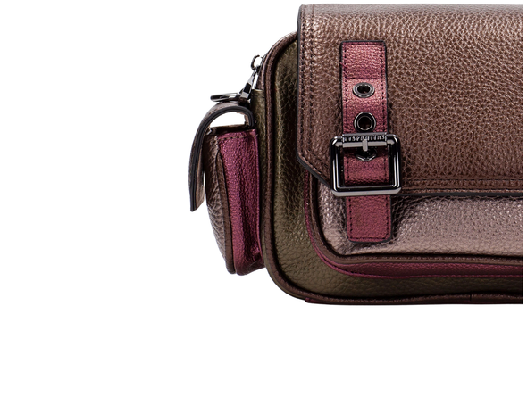 Hispanitas BI254327 Shoulder Bag - Multi Metallic satchel bag with purple accents on a white background front view