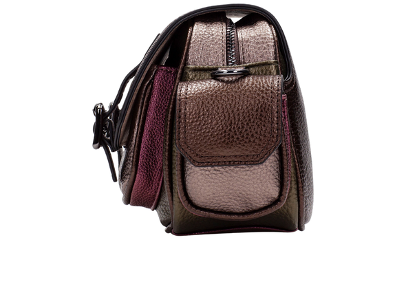 Hispanitas BI254327 Shoulder Bag - Multi Metallic satchel bag with purple accents on a white background side view