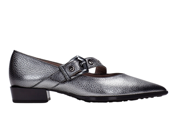 Hispanitas HI254196 Ballerina - Lead Silver metallic shoe with a buckle on a white background