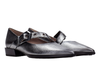 Pair of Hispanitas HI254196 Ballerina - Lead metallic silver shoes with black straps on a white background