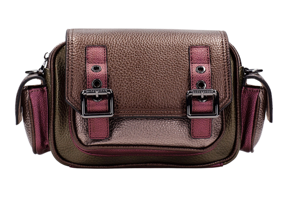 Hispanitas BI254327 Shoulder Bag - Multi Metallic satchel bag with purple accents on a white background
