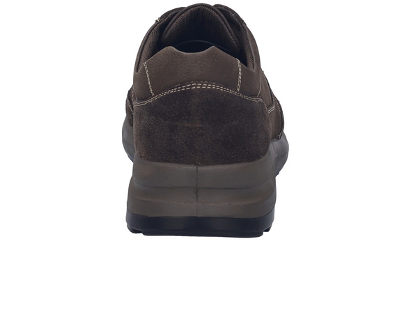 Josef Seibel 43951 Marley 51 - Brown Moro laced leather shoe with cream stitching on a white background, back view