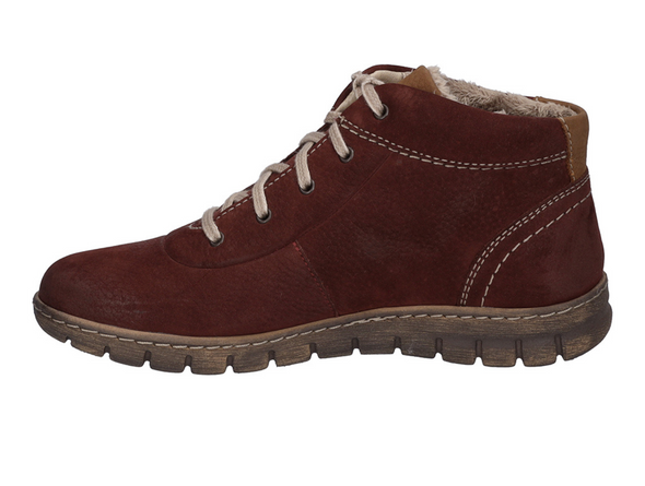Josef Seibel Steffi 53 93153 410 - fur lined laced ankle boot in Bordeaux inner view on a white background. 