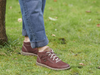 Josef Seibel Steffi 53 93153 410 - fur lined laced ankle boot in Bordeaux worn with rolled up jeans on grass on a white background. 